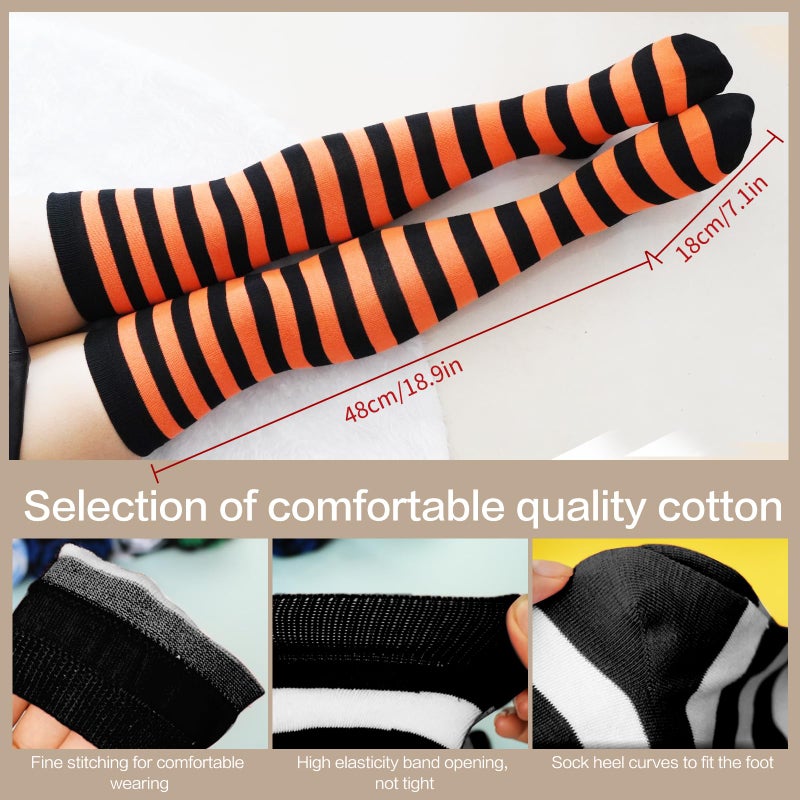 Raylarnia Women's Extra Long Opaque Striped Over Knee High Stockings Socks-Black/Orange Stripes - Image 3